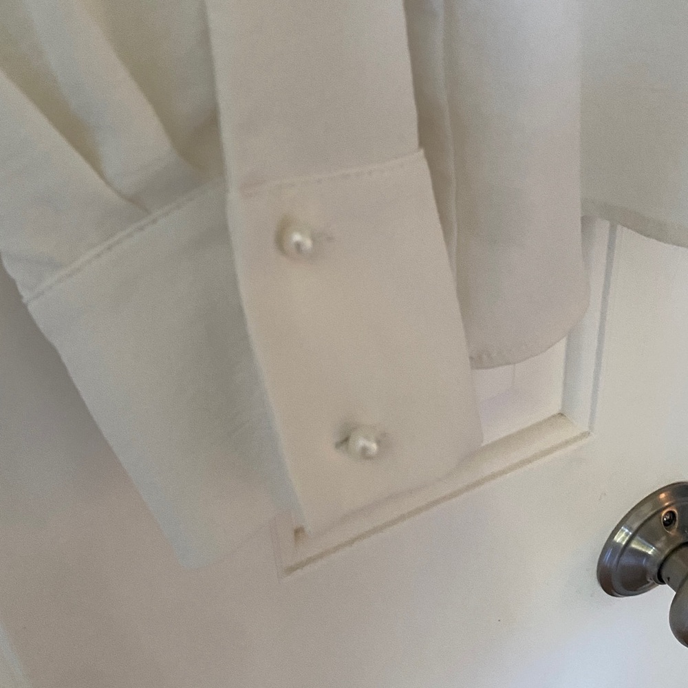 Zara Pearl Lapel Crepe Shirt Size Medium - Picture 5 of 6